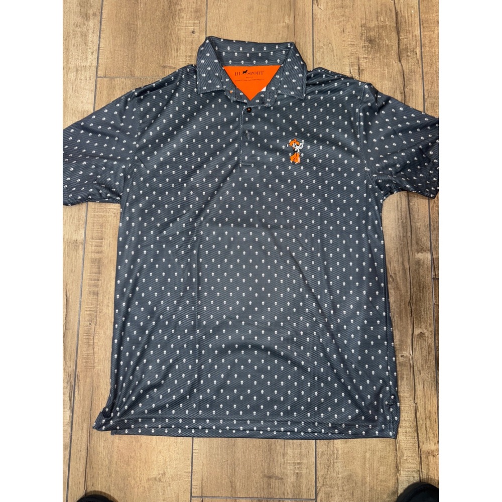 HL Sport Men's Med Skull Print Golf Polo Shirt Bamboo Charcoal Performance‎ OSU